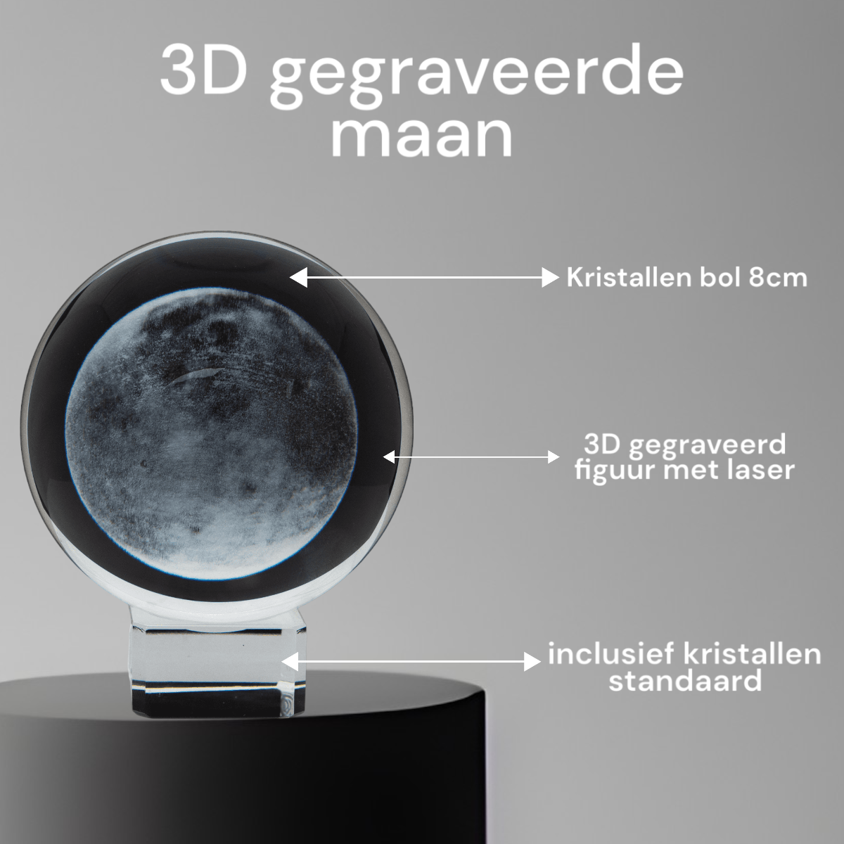 3D Kristal bol met Gegraveerde Maan