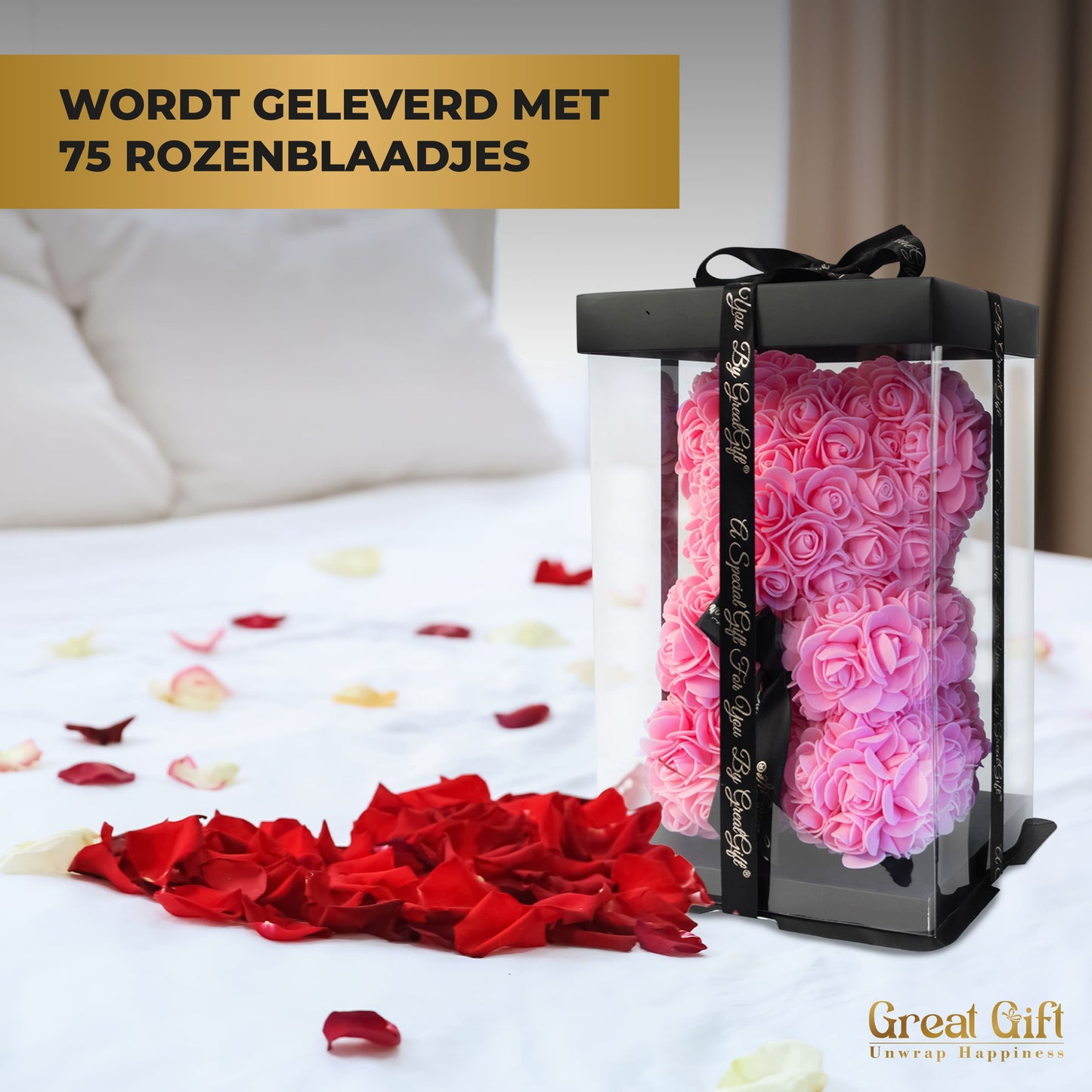 Rozenbeer Roze met rozenblaadjes